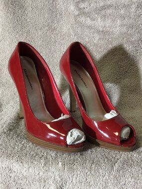 Delicious Red Patent Peep-Toe Platform Heels